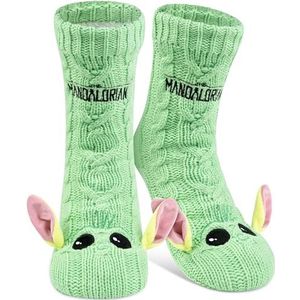 United Labels Star Wars The Mandalorian Knuffelsokken voor heren, groen, one-size 40-45, pluizige antislipsokken met sherpa-voering, warme sokken, huissokken baby Yoda Grogu