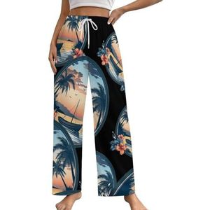 Tribal Hibiscus Loungebroek voor dames, pyjamabroek, print, pyjamabroek, pyjamabroek, pyjamabroek, pyjamabroek, nachtkleding met trekkoord, 5XL