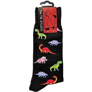 Dinosaurs on Black Unisex nieuwigheid enkelsokken volwassenen maat 36-48, Meerkleurig, UK 6-11, US 7-12, EURO 40-46