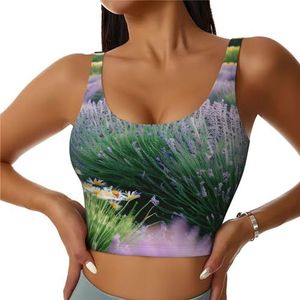 GFXEDSAH Lavendel- en madeliefjesprint yoga-bh's, workouttops met ingebouwde beha, stijlvol racerback ontwerp met gewatteerd comfort, Zwart, S