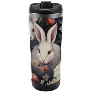 Leuke Konijn Bloem Reizen Mok Rvs Koffie Cup Isolatie Tumbler Thermische Mok voor Thee Sap