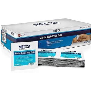 Prep Pads - Doos van 400, verzadigd 70% - Individueel verpakt bevochtigd wattenstaafje, 2-laags katoen