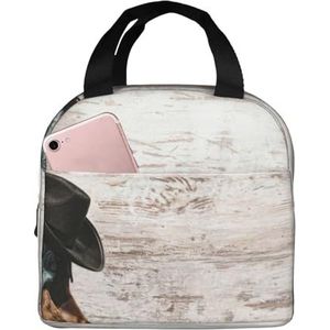 Cowboyhoed en laarzen print lunchtas geïsoleerde lunchbox tas herbruikbare draagtas voor vrouwen mannen werk kantoor reizen