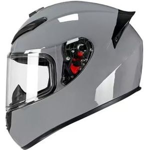 Full Face Motorhelm met Dubbele Achtervleugels DOT Gecertificeerd - Lichtgewicht en Duurzame Volwassen Motorfiets Straat Fietshelm (Gele lijnen, M)(Light gray,XX-Large)