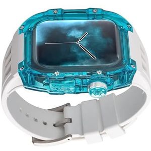INSTR Volledig transparante behuizing Fluororubber horlogeband Mod Kit voor Apple Watch Ultra2 ultra, gemodificeerde behuizing Band Clear Bezel voor Iwatch9/8/7/6/5/4 (Color : Whiteb, Size : 45mm44m
