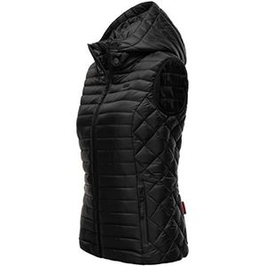 MARIKOO Overgangsjas voor dames, licht gewatteerd vest met afneembare capuchon, hazenpoot XS-3XL, zwart, S