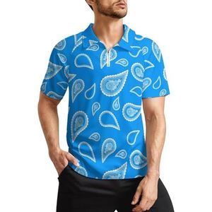 Blauw Paisley Heren Golf Polo Shirts Klassieke Fit Korte Mouw T-Shirt Gedrukt Casual Sportkleding Top XL