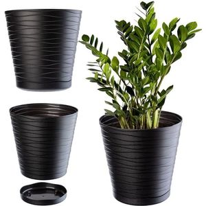 KADAX Bloempot met onderzetter, voor binnen, lichte plantenpot van kunststof, bloempot voor bloemen, planten, huis, plantenbak, antraciet, 13 cm