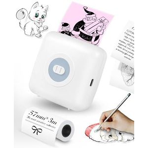 LFPERT Mini-printer, thermische stickerprinter, zakprinter, bluetooth-labelprinter, mini-thermische printer voor Kerstmis en compatibel met Android en iOS, wit