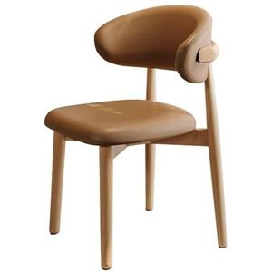 Maaltijd Stoelen Mid-Century Moderne Eetkamerstoelen, Boerderij Massief Houten Stoelen, Keukenstoelen Rugleuning & PU Lederen Zitting, Stevige Armloze Zijstoel for Keuken, Eetkamer - 1PC(Orange,Wood L