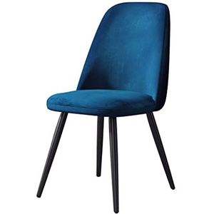 GEIRONV 1 stks keuken stoelen, moderne flanel zwarte benen home eetkamer stoel woonkamer slaapkamer appartement lounge stoelen Eetstoelen (Color : Blue)