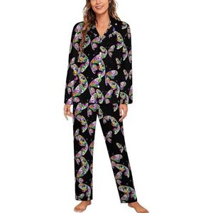 Vivid Fantasy Bloemen Vlinder Lange Mouw Pyjama Sets voor Vrouwen Klassieke Nachtkleding Nachtkleding Zachte Pjs Lounge Sets