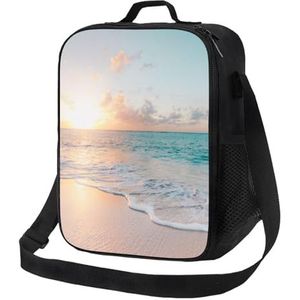 EgoMed Lunchtas, duurzame geïsoleerde lunchbox herbruikbare draagtas koeltas voor werk schoolmooi strand geel zonsondergang oceaan