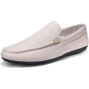 Loafers for heren Mocassins met ronde neus Schoenen Loafers van stof Lichtgewicht Flexibel Comfortabel Casual Klassieke instappers (Color : Beige, Size : 45 EU)