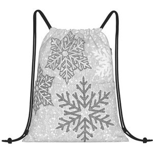 EgoMed Trekkoord Rugzak, Rugzak String Bag Sport Cinch Sackpack String Bag Gym Bag, Kerst Sprankelende Zilver Grijs En Witte Sneeuwvlokken, zoals afgebeeld, Eén maat