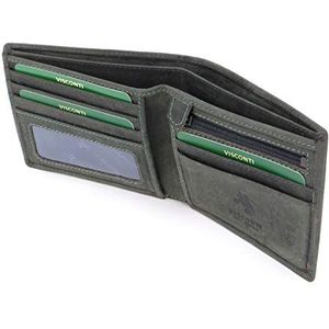 Visconti - Kleine Leren Heren Portemonnee - RFID Blokkerende - 6 Creditcardhouders, Muntgeldvake en Biljetvak - Geschenkdoos - 707 Shield - Olie Groen