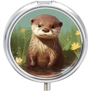 Leuke Otter Pillendoos Ronde Draagbare Kleine Pil Case Waterdichte Reizen Pillendoos Organizer voor Pocket Purse en Dagelijks Gemak