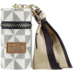 Adorila Lippenstift Case, Mini Lederen Lipgloss Lipstick Organizer, Reizen Lippenstift Tas met Sleutelhanger voor Parfum Vingernagellak, Wit