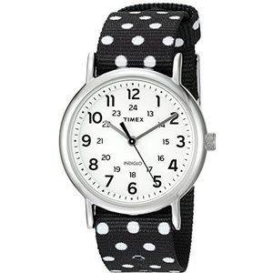 Timex Vrouwen Analoge Quartz Horloge TW1391810, Zwart/Witte Stippen, Womens Standard, Weekender Omkeerbare Nylon Slip-Thru Strap