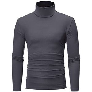 Wintertrui, Winter Herfst Heren Thermisch Katoen Hals Trui Basic T-shirt Stretch Ronde(Dark Gray,XL)