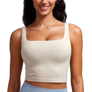 CRZ YOGA Vrouwen Butterluxe Square Neck Sportbeha Gewatteerde Draadloze Crop Top Gym Workout Tops Camisole met Ingebouwde Beha Mijn Tan M