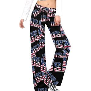 USA woord of tekst met Amerikaanse vlag vrouwen broek casual broek elastische taille lounge broek lange yoga broek rechte pijp