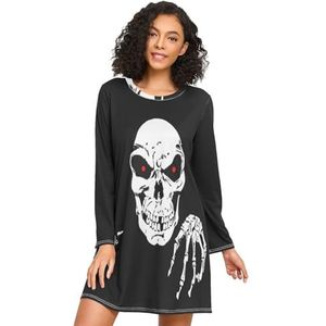 LI ZHI XIN Nachthemd voor dames, lange mouwen, nachthemd, nachthemden, slaapkleding, ronde hals, losse grote maten, nachtkleding, XXXL, skelet, doodskop, botten hoofd, Meerkleurig, S