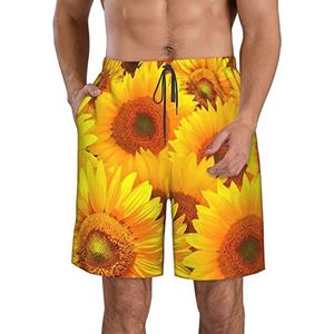 JIAWUJYNB Gele zonnebloemprint strandshorts voor heren, lichtgewicht, sneldrogend, zwembroek met trekkoord en zakken, Wit, XL