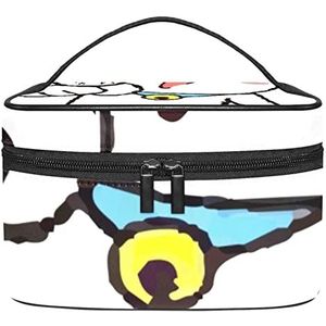 Kat interessante make-up organizer tas, reismake-up tas organizer case draagbare cosmetische tas voor vrouwen en meisjes toiletartikelen, Meerkleurig, 22.5x15x13.8cm/8.9x5.9x5.4in
