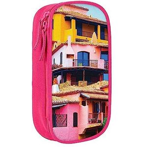 Villas of Italy Bedrukte Cosmetische Tas Draagbare Make-uptas Reizen Sieraden Case Handtas Portemonnee Pouch Zwart, roze, Eén maat