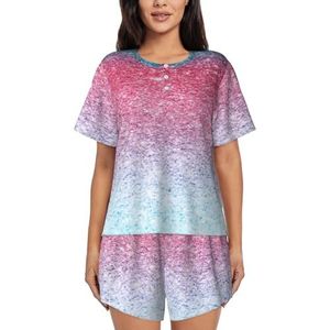 YQxwJL Blauw Roze En Paars Pastel Kleuren Print Vrouwen Pyjama Sets Shorts Korte Mouw Lounge Sets Nachtkleding Casual Pjs Met Zakken, Zwart, XL