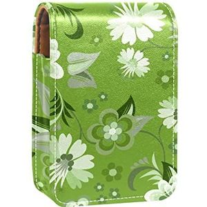 Groene bloemen patroon lipgloss houder lippenstift case draagbare make-up tas reizen lippenstift organizer case met spiegel mini lippenstift opbergdoos voor vrouwen