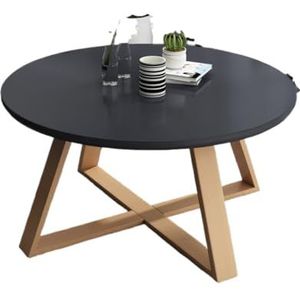 Moderne Woonkamertafel Scandinavische Ronde Salontafel Modern Klein Appartement Eenvoudig Huis Woonkamer Creatieve Massief Houten Salontafel Koffietafel(Black,XS)