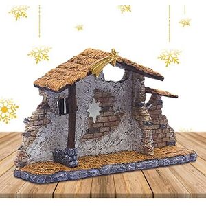 Kerststal Creche - Kerst Hars Jezus Geboorte Decoraties | Realistisch mos hooi hout en stof | Gemaakt in Italië - Kerst miniatuur ornament voor familie en vrienden