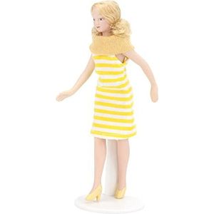 Poppenhuispoppen, miniatuur poppenhuispoppen Speelgoed Gele jurk Ornamenten Meisjespoppen Poppen Blond haar voor poppenhuis