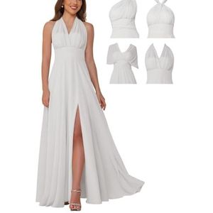 Infinity bruidsmeisjesjurken voor dames, lange chiffon converteerbare formele avondjurk, Ivoor, 34