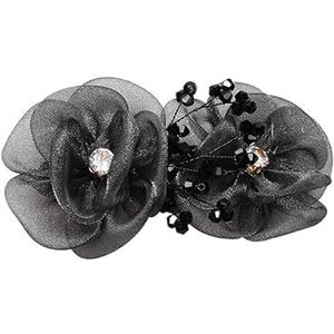 Zijden Bloem Kristal Haaraccessoires Moeders Haarspeld Veelzijdige Veerclip(black)