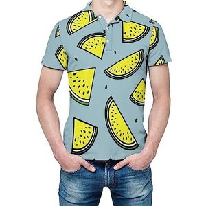 Geel watermeloen heren shirt met korte mouwen, golfshirts, normale pasvorm, tennisshirt, casual zakelijke tops