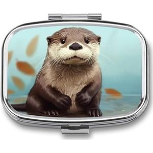 Reizen Pil Organizer Draagbare Pillendoos met 2 Compartiment Leuke Otter Pil Case met Spiegel Kleine Pillenhouder Dagelijkse Pil Container Decoratieve Vitamine Organizer