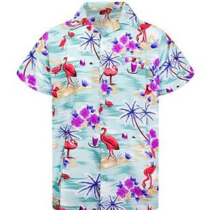 Funky Hawaiiaans Overhemd, Hawaii-Overhemd, Korte Mouw, Flamingos OLD, Groen, S