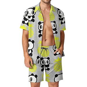 Panda Pineapple Hawaiiaanse sets voor heren, button-down trainingspak met korte mouwen, strandoutfits, XS