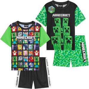 Get Trend Jongens pyjama 1 of 2 stuks korte mouwen pyjama set voor kinderen tieners loungewear nachtkleding comfortabele nachtkleding geschenken voor jongens, Groene Minecraft 2 Pack, 11-12 jaar