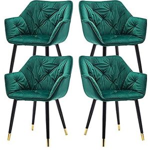 GEIRONV Metalen benen Fluwelen Dining Chair Set van 4, 45 × 44 × 80cm Keuken Lounge Side Chair Woonkamer Slaapkamer Fauteuil Make-up stoel Eetstoelen (Color : Green, Size : Golden edging feet)