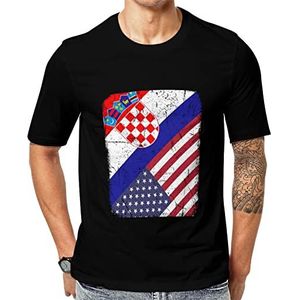 Kroatische Amerikaanse vlag heren korte mouw grafisch T-shirt ronde hals print casual T-shirt tops 6XL
