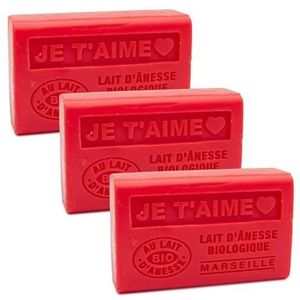 Label Provence Savon de Marseille Franse zeep met verse biologische ezelmelk, ik hou van jou, 125 g repen, set van 3