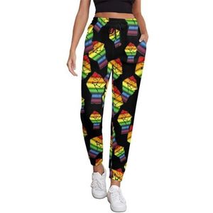 Gay Protest Fist met Regenboog Vlag Vrouwen Joggingbroek Running Joggers Broek Casual Broek Elastische Taille Lange Met Zakken