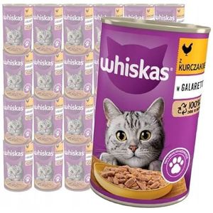 Whiskas Adult 1+ kattenvoer, natvoer met kip in gelei, 24 blikjes (24 x 400 g)