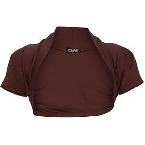 Easy Young Fashion Dames bolero jasje korte mouwen - elastisch en nauwsluitend - basic schouderjas - zachte open voorkant jas 3009, donkerbruin, 32-38