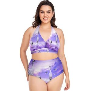 KAAVIYO Blauw-violet-kunst witte kraai meisjes plus size bikini set tweedelig badpak badkleding voor strand dames vrouwen, Patroon., 3XL