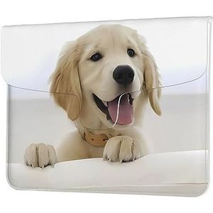 Gouden Leuke Hond Print Lederen Laptop Sleeve Case Waterdichte Computer Cover Tas Voor Vrouwen Mannen